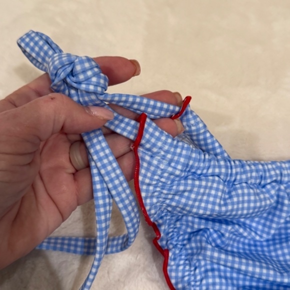 New! Frankies Bikinis xPink Reign Bikini Bottom Marina Gingham Blue 31532 - Picture 6 of 10